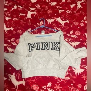 Pink long sleeve fleece cropped sweatshirt